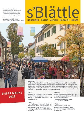 s'Blättle Nr. 38 - Do, 21. September 2023