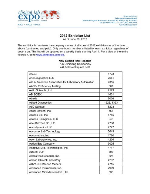 Download Exhibitor List 07-02-12 - Scherago
