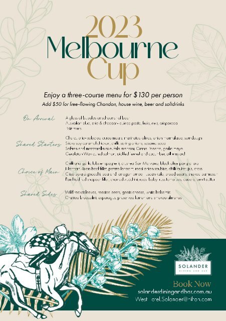 Melbourne Cup 2023 Menu