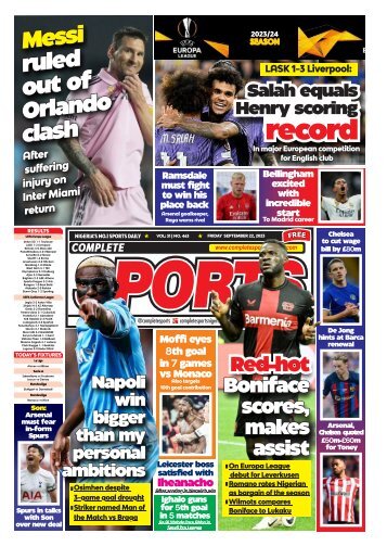 COMPLETE SPORTS - FRIDAY, SEP 22, 2023