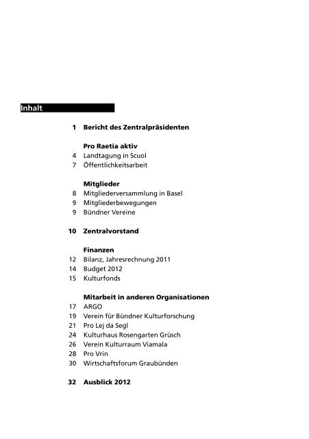 Jahresbericht der Pro Raetia 2011