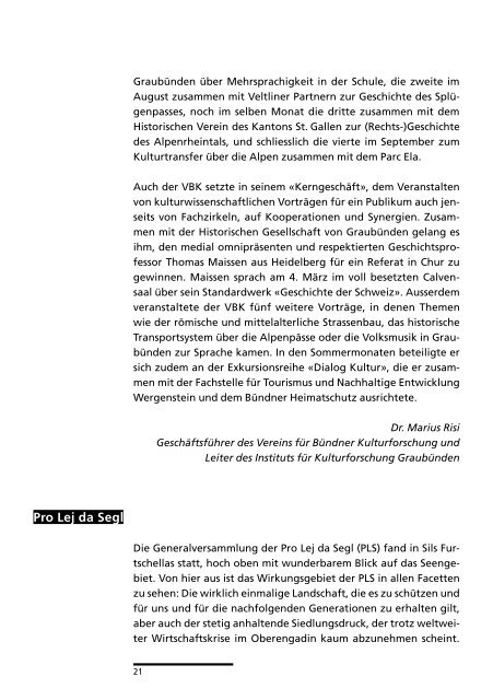 Jahresbericht der Pro Raetia 2011