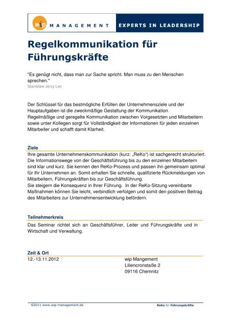 Regelkommunikation für Führungskräfte - wip management