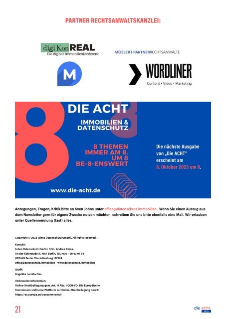 2023-09  |  DIE ACHT  |  Der Newsletter für Immobilien & Datenschutz