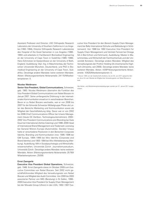 Corporate Governance. - Nobel Biocare Annual Report 2010