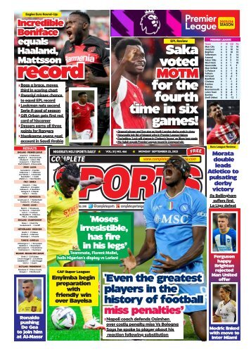 COMPLETE SPORTS - MONDAY, SEP 25, 2023