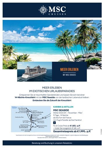 MSC Cruises - Winterkampagne 2023_24 - Schaufensterplakat - Kleine Antillen - MSC Seaside_mit Anschnitt