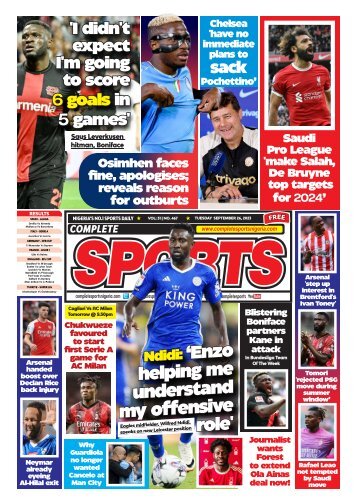 COMPLETE SPORTS - TUESDAY, SEP 26, 2023