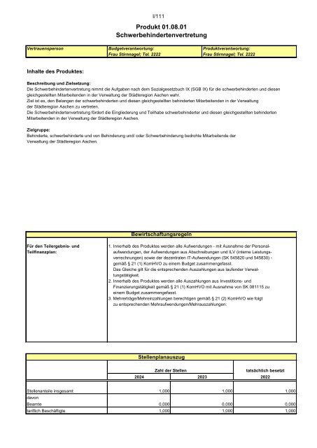 Entwurf des Haushaltsplans 2024: Dezernat I und Behördenleitung