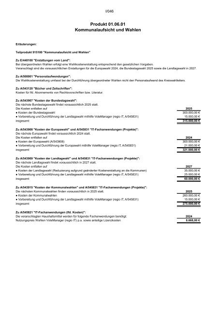 Entwurf des Haushaltsplans 2024: Dezernat I und Behördenleitung