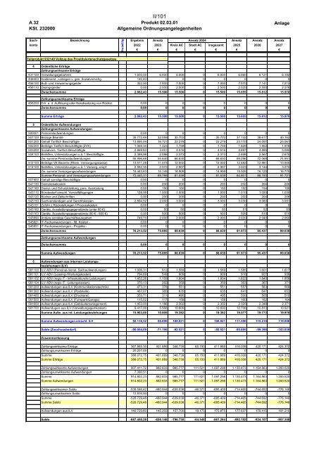 Entwurf des Haushaltsplans 2024: Dezernat II