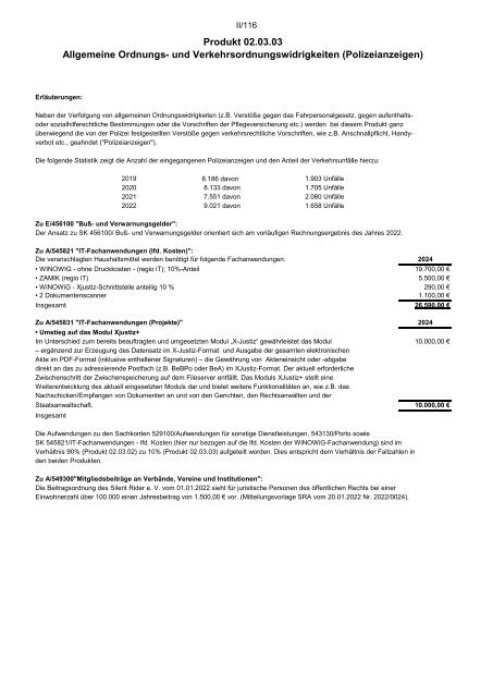 Entwurf des Haushaltsplans 2024: Dezernat II