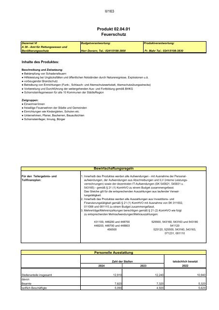 Entwurf des Haushaltsplans 2024: Dezernat II