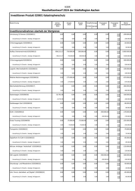 Entwurf des Haushaltsplans 2024: Dezernat II