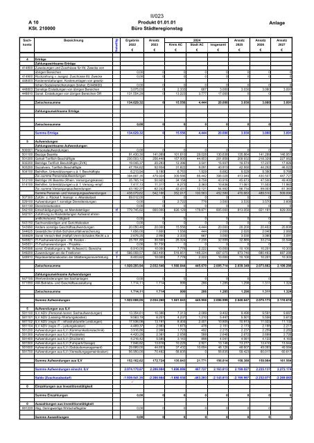 Entwurf des Haushaltsplans 2024: Dezernat II