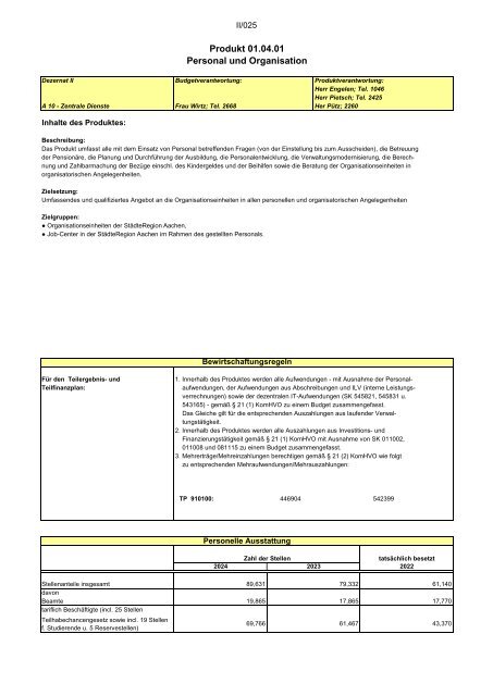 Entwurf des Haushaltsplans 2024: Dezernat II