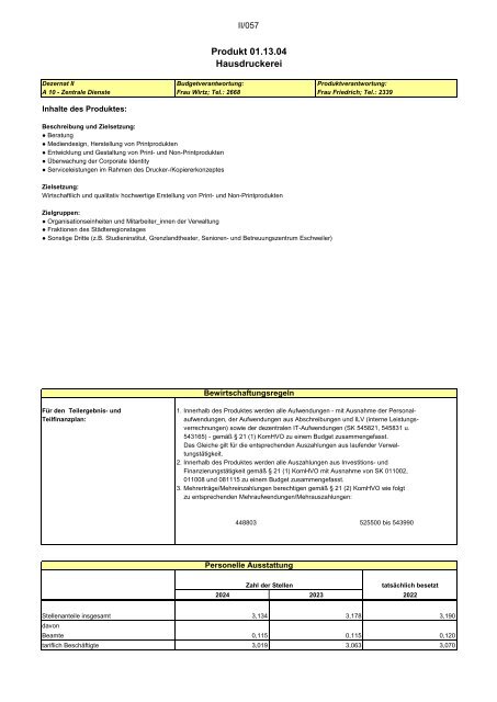 Entwurf des Haushaltsplans 2024: Dezernat II