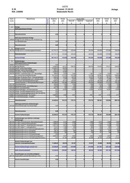 Entwurf des Haushaltsplans 2024: Dezernat II