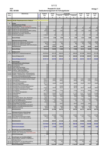 Entwurf des Haushaltsplans 2024: Dezernat IV