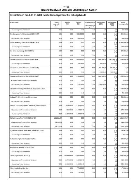 Entwurf des Haushaltsplans 2024: Dezernat IV