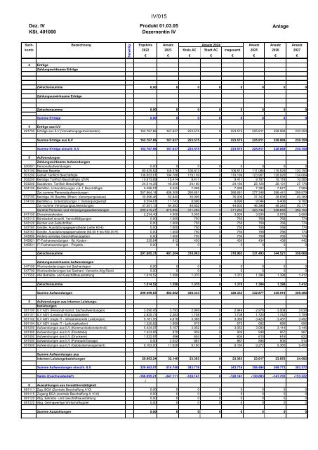 Entwurf des Haushaltsplans 2024: Dezernat IV