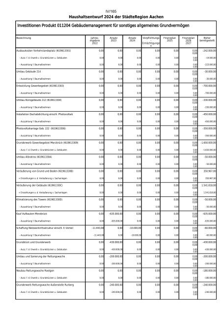 Entwurf des Haushaltsplans 2024: Dezernat IV