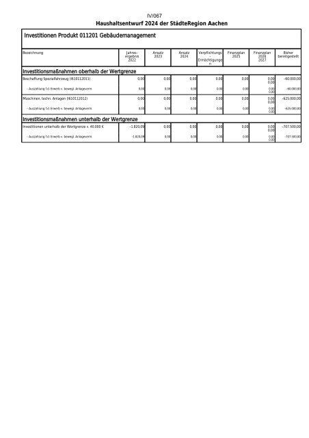 Entwurf des Haushaltsplans 2024: Dezernat IV