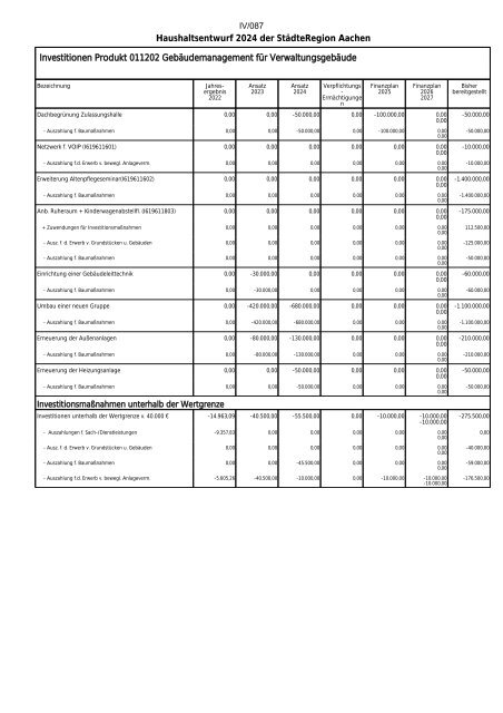 Entwurf des Haushaltsplans 2024: Dezernat IV