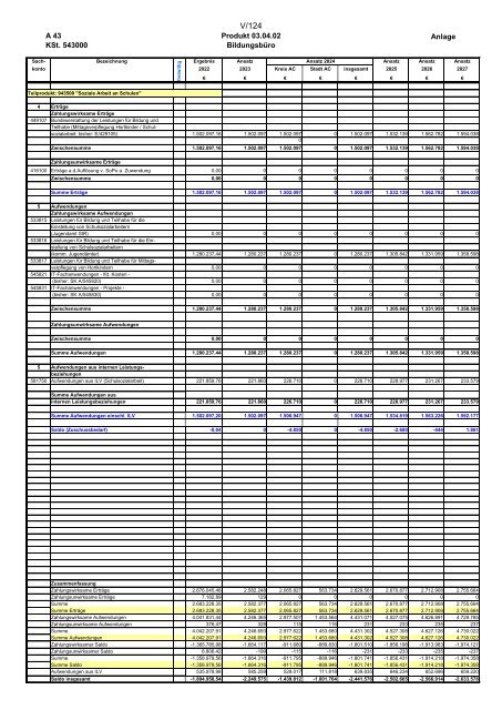 Entwurf des Haushaltsplans 2024: Dezernat V