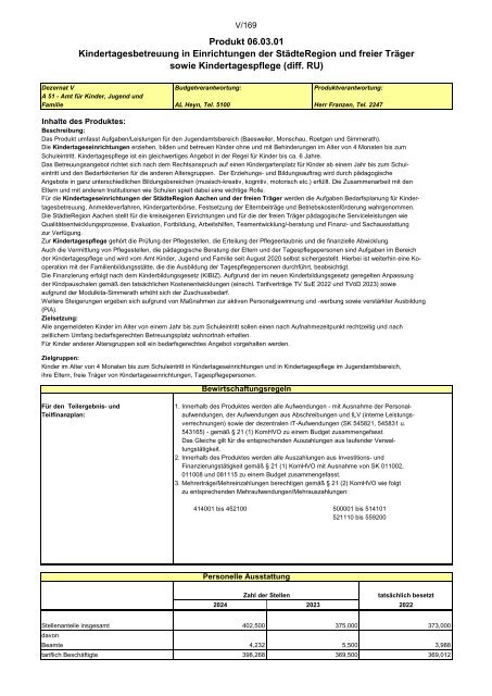 Entwurf des Haushaltsplans 2024: Dezernat V