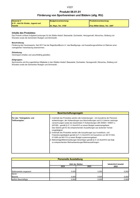 Entwurf des Haushaltsplans 2024: Dezernat V