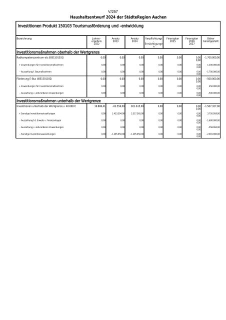 Entwurf des Haushaltsplans 2024: Dezernat V