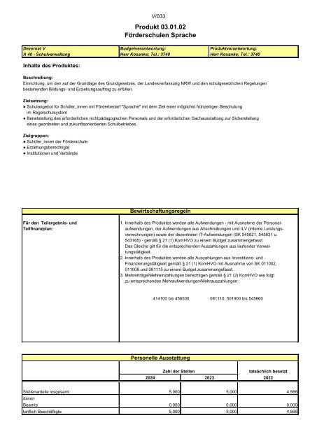 Entwurf des Haushaltsplans 2024: Dezernat V