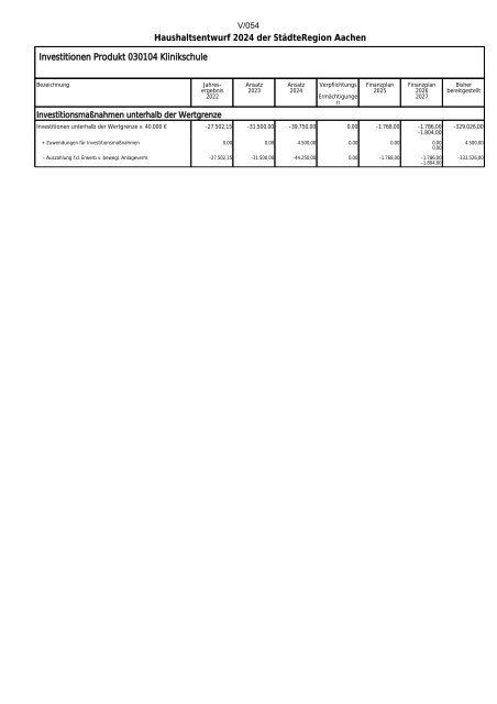 Entwurf des Haushaltsplans 2024: Dezernat V