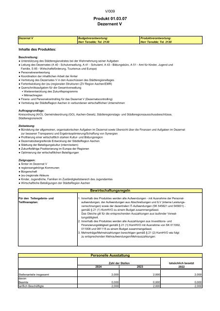 Entwurf des Haushaltsplans 2024: Dezernat V