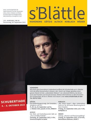 s'Blättle Nr. 39 - Do, 28. September 2023