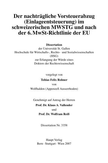 Einlageentsteuerung - Universität St.Gallen