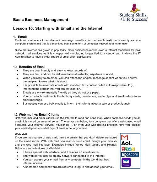 Basic Business Management. Lesson 10. Starting with Email and the Internet