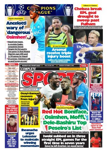 COMPLETE SPORTS - TUESDAY, OCT 3, 2023