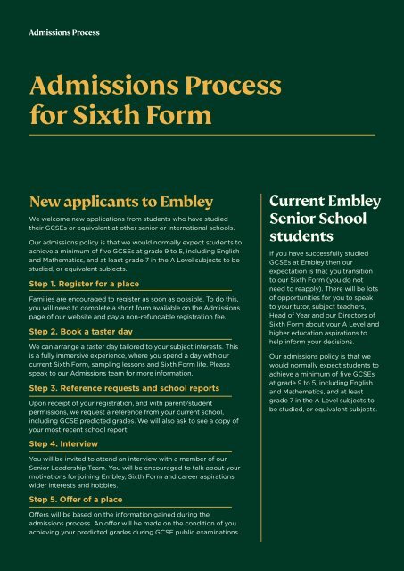 Embley Sixth Form Prospectus 