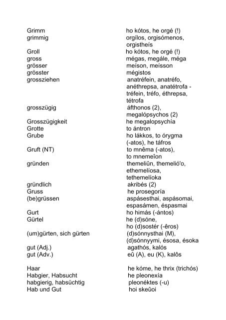 Wörterbuch Deutsch - Altgriechisch