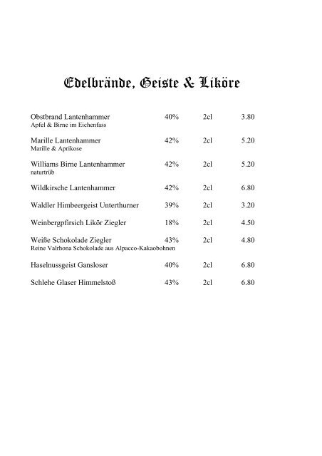 Die Alpe Dornach Speisekarte für Winter 2013