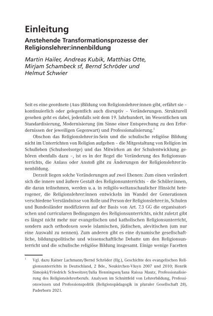 Martin Hailer | Andreas Kubik | Matthias Otte | Mirjam Schambeck sf | Bernd Schröder | Helmut Schwier (Hrsg.): Religionslehrer:in im 21. Jahrhundert (Leseprobe)