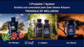 Das legendäre Triangle of Wellness. In der Synergie der Rohstoffe liegt deren Vitalität. 10 Jahre Erfahrung macht es für uns alle unverzichtbar und zu einem phantastischen Tagesbegleiter. Winter wie Sommer. Herbst wie Frühjahr.