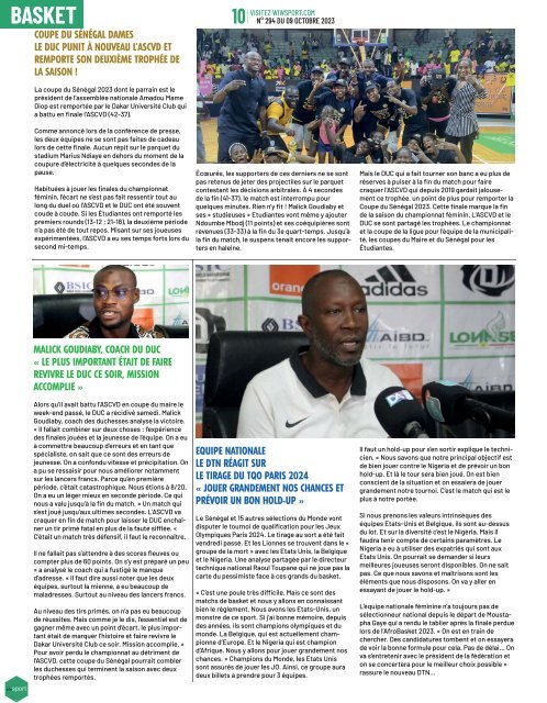 Journal wiwsport n294 - 09 octobre 2023