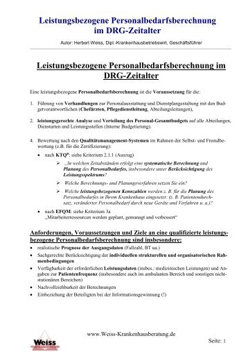 Leistungsbezogene Personalbedarfsberechnung im DRG-Zeitalter ...