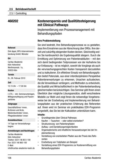 Fort- und Weiterbildung 2010 - Caritas-Akademie Köln