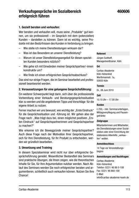 Fort- und Weiterbildung 2010 - Caritas-Akademie Köln