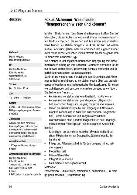 Fort- und Weiterbildung 2010 - Caritas-Akademie Köln