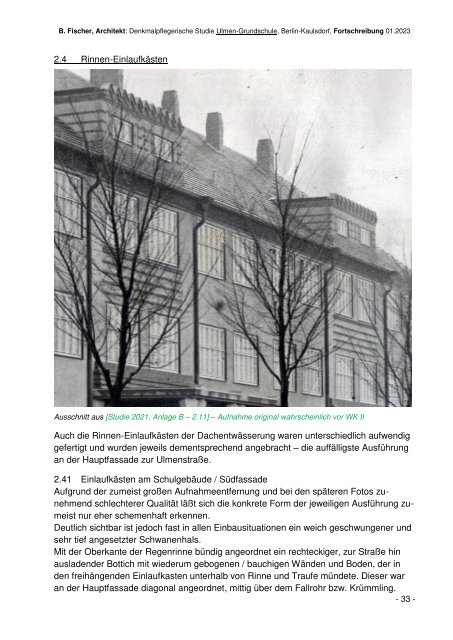 Ulmen-Grundschule in Berlin-Kaulsdorf - Denkmalpflegerische Studie-Fortschreibung / Details - 2023